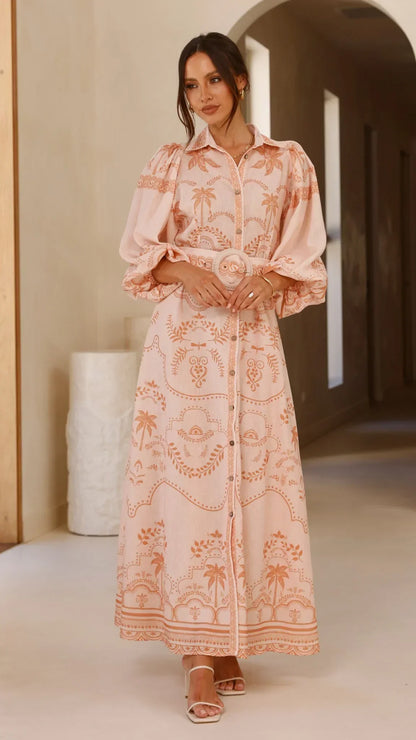 Xander Long Sleeve Maxi Dress - Natural