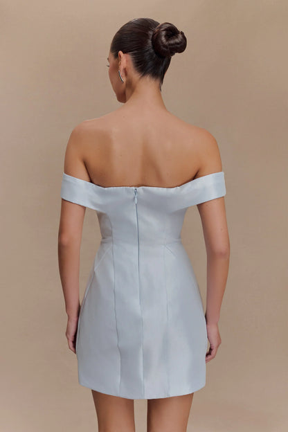 Diana Off Shoulders Mini Dress - Powder Baby Blue
