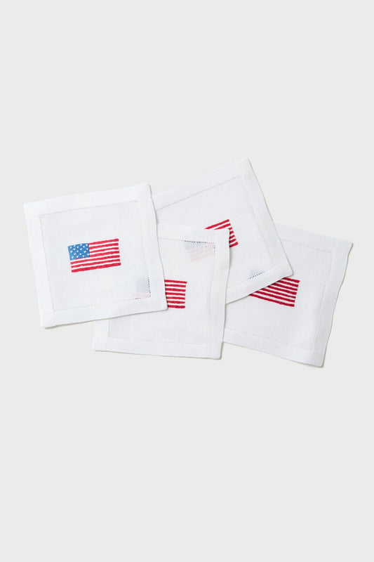 American Flag Embroidered Cocktail Napkins Set of 4