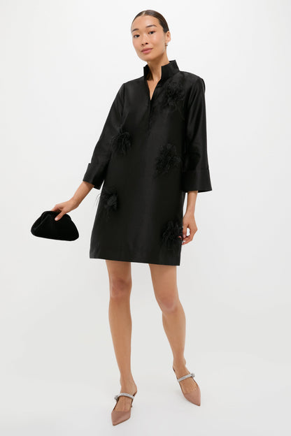 Black Embellished Dupioni Megan Dress