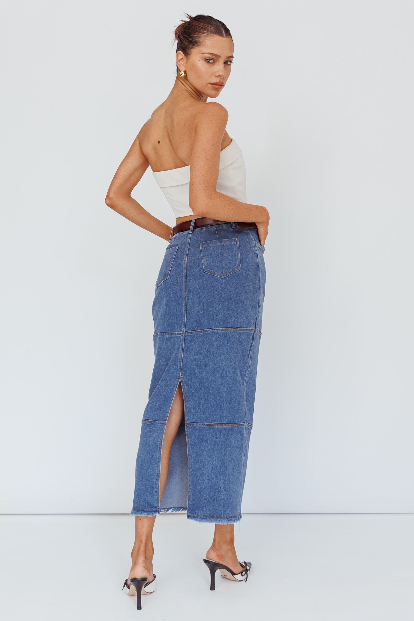 Thalia Pocket Midi Skirt Dark Blue