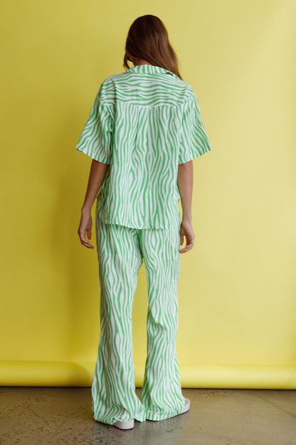Just A Hunch Button Shirt Zebra Green