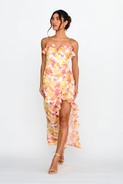 Portofino Cut-Out Split Midi Dress Floral Red