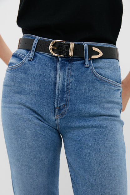 Black Croc and Gold Jeanette Belt