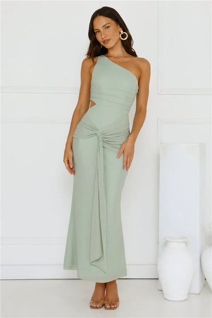 Style Capital One Shoulder Mesh Maxi Dress Sage