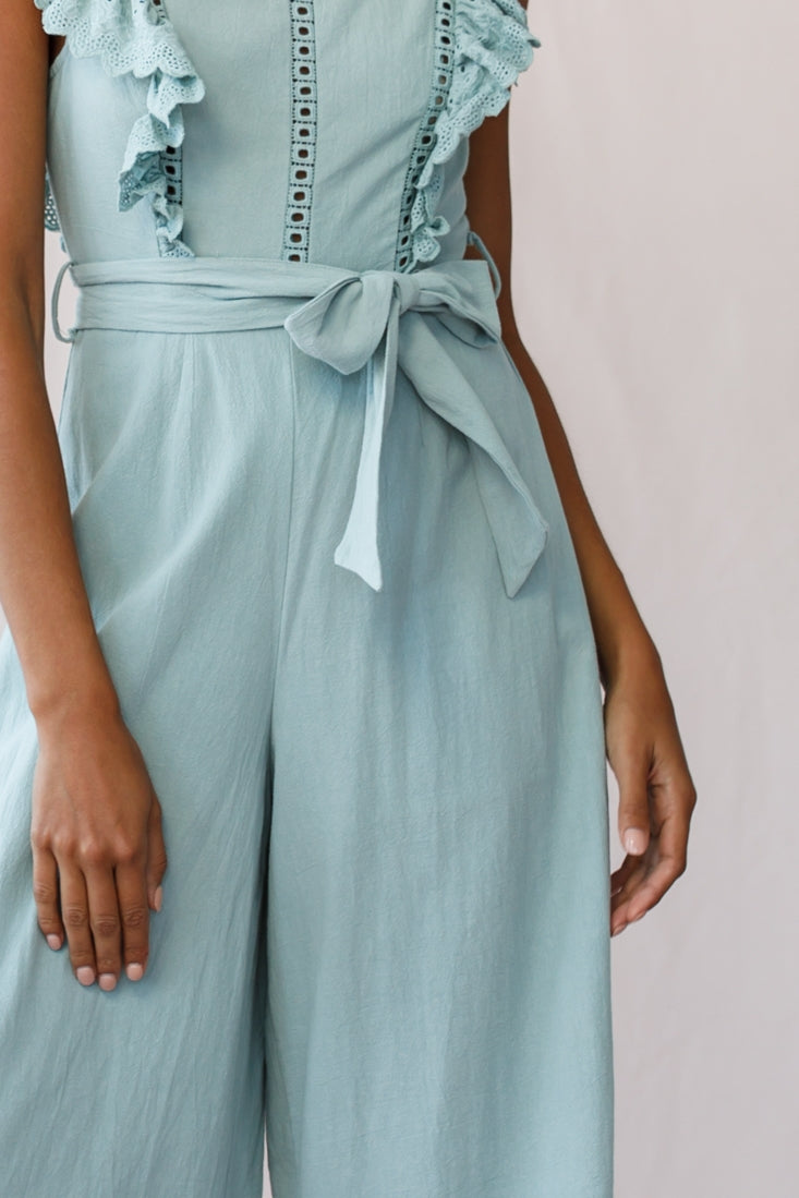 Meadow Ruffle Strap Open Back Midi Jumpsuit Sage