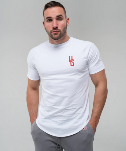 UNDRGROUND Curved Tee Red Logo (White)