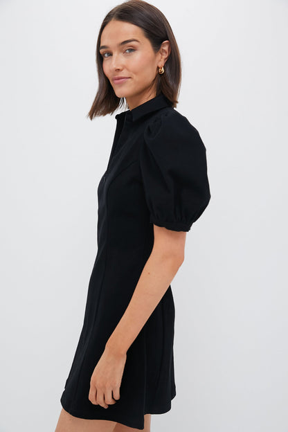 Black Front Zip Denim Mini Dress
